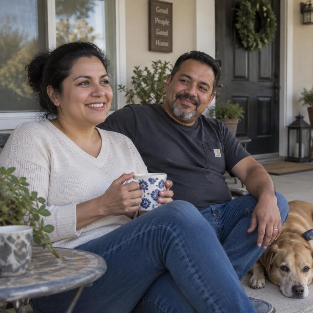 Couple relaxing together on their front porch